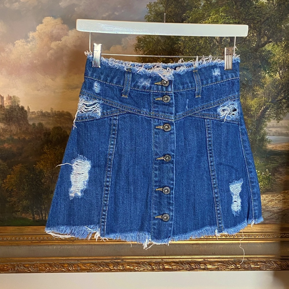 Denim Distressed Dark Wash Mini Skirt CARMAR size 24 High Rise XS/S